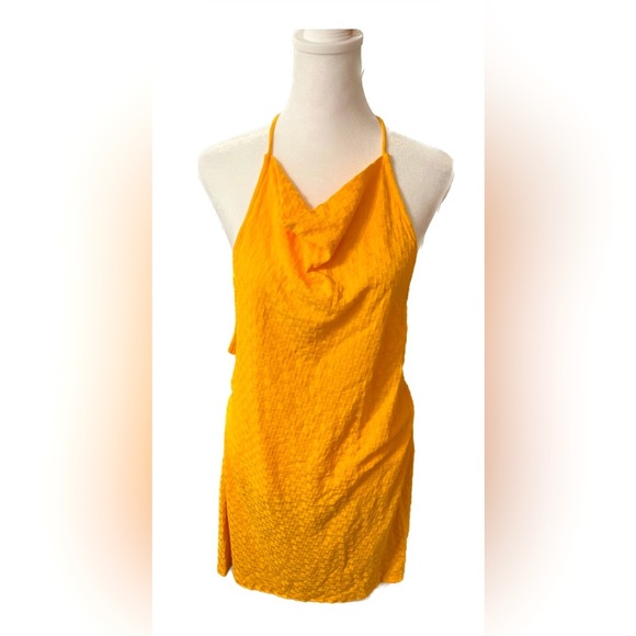 NEW FREE PEOPLE - Square Neck Halter DRESS Criss Cross Back in Orange - Picture 3 of 6